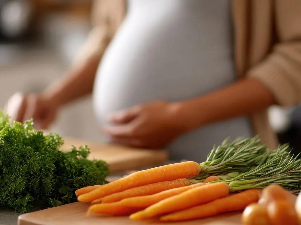 Fresh groceries and healthy food supporting an expectant mother during pregnancy while exploring adoption.